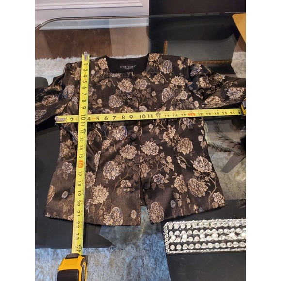 Crimson by Lawrence Kurtz Black Floral Long Sleeve Buttons Front Jacket Blazer 6 - Picture 11 of 12